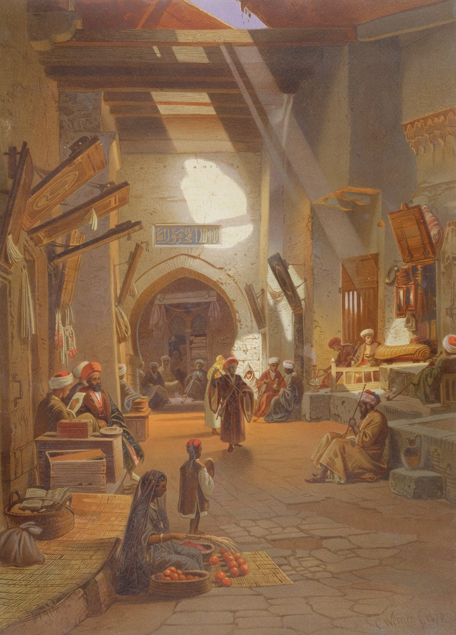 Girgahi bazár, a G.W. Seitz által készített 24 illusztráció egyike, nyomtatás 1873 körül. alkotó: Carl Friedrich Heinrich Werner