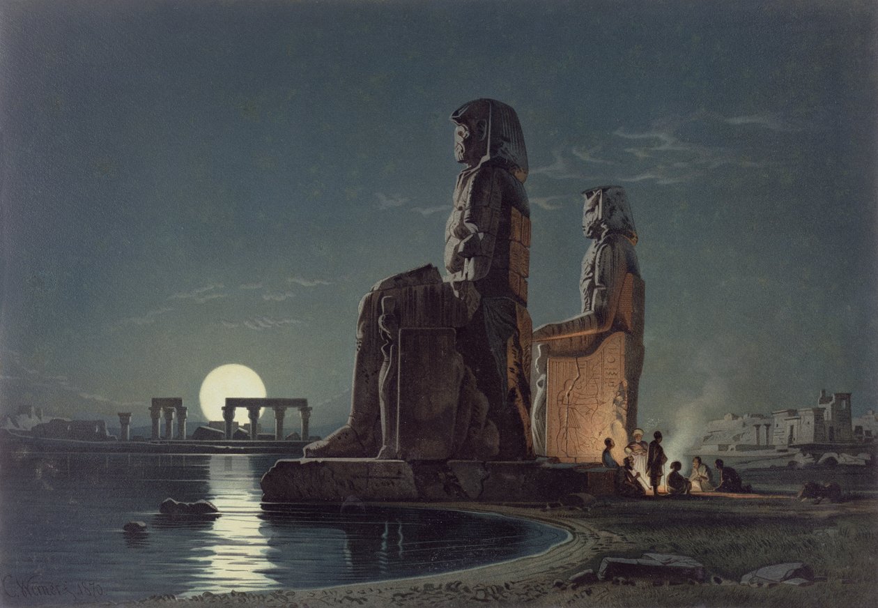 The Colossi of Memnon, Théba, egyike annak a 24 illusztrációnak, amelyet G.W. Seitz, nyomtatva 1872 körül alkotó: Carl Friedrich Heinrich Werner