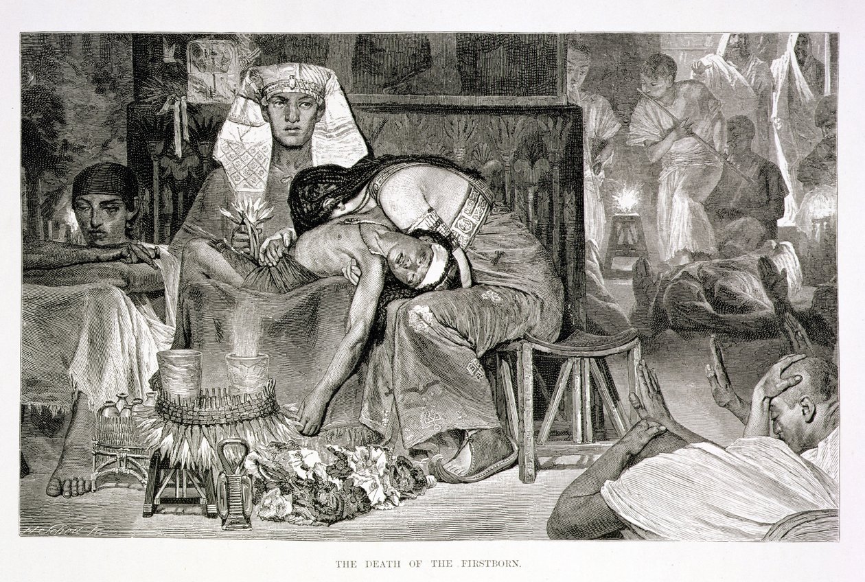Az elsőszülött halála, 19. század (metszet, papír) alkotó: Carl Friedrich Heinrich Werner
