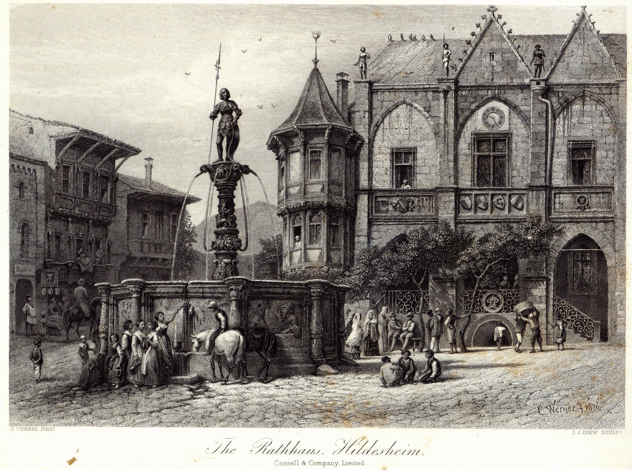 A Rathhaus, Hildesheim, metszett J.J. Crew, nyomtatta a Cassell und Company Ltd alkotó: Carl Friedrich Heinrich Werner