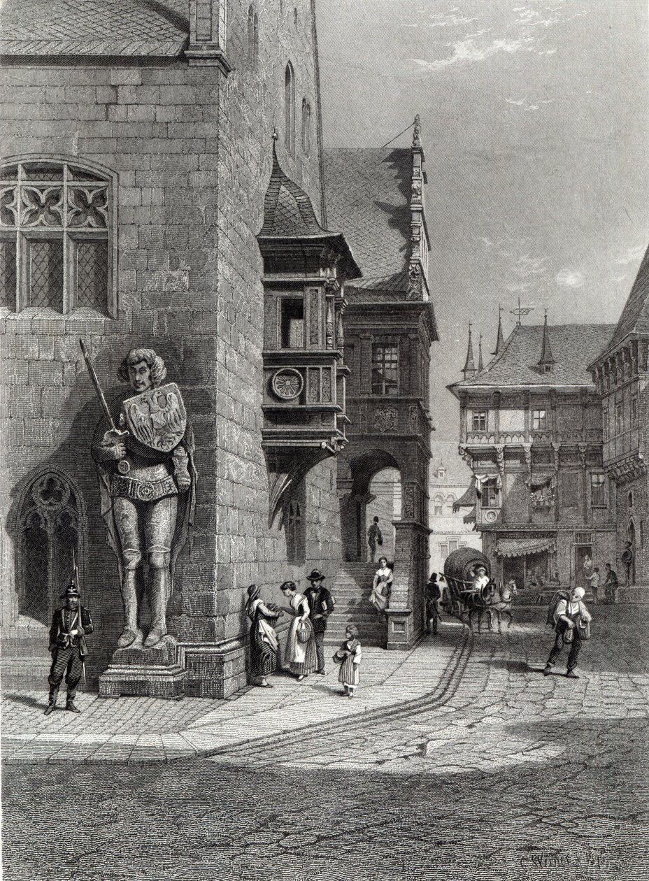 Városháza, Halberstadt, metszet: E. Joubert, nyomta: Cassell & Company Ltd (metszet) alkotó: Carl Friedrich Heinrich Werner