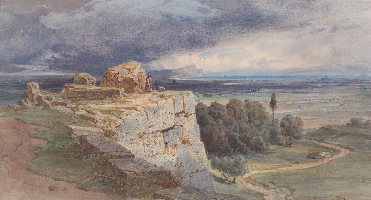 Norba kilátása északról, a San Felice Circeo felé, 1856. alkotó: Carl Friedrich Heinrich Werner