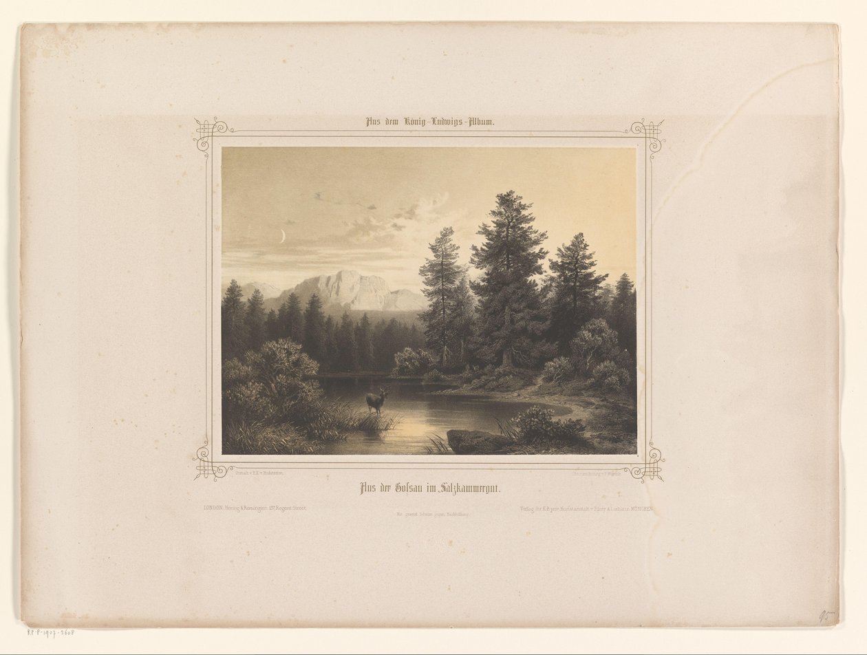 Kilátás a vízre Salzkammergutban Flus der Gossau im Salzkammergut (cím a tárgyon) Albumot mutattak be I. Lajos bajornak (sorozat címe) König-Ludwig albuma (sorozat címe) alkotó: Carl Friedrich Würthle