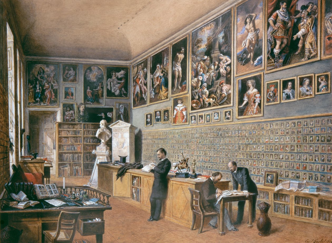 A könyvtár, egyben az Ambras-gyűjtemény (portrégyűjtemény) tisztviselőinek irodája alkotó: Carl Goebel d. J.