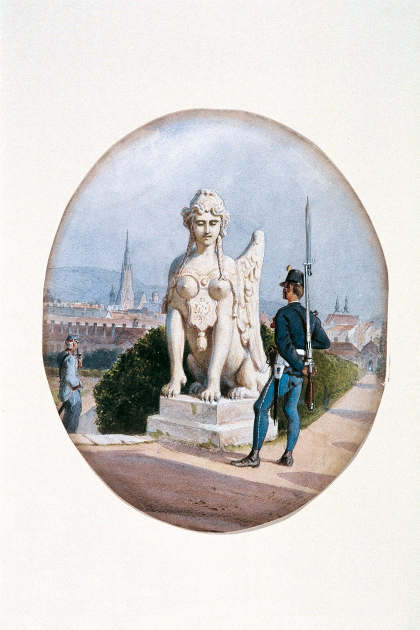Egy őrszolgálatos gyalogos a Felső-Belvedere előtt alkotó: Carl Goebel d. J.