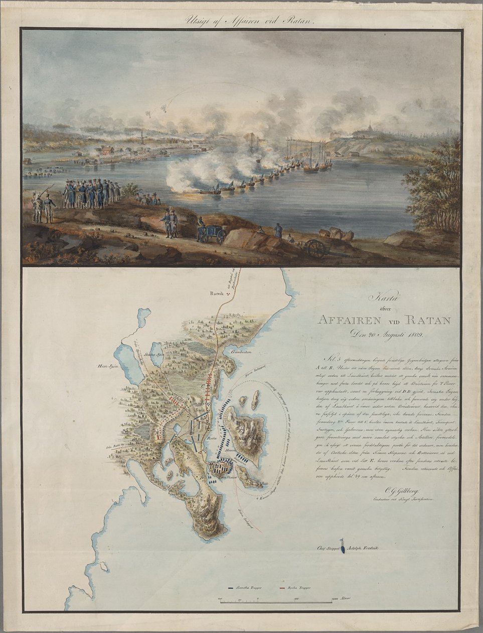 Az 1809., 1809. augusztus 20-i ratani ügy nézete és térképe alkotó: Carl Gustaf Gillberg