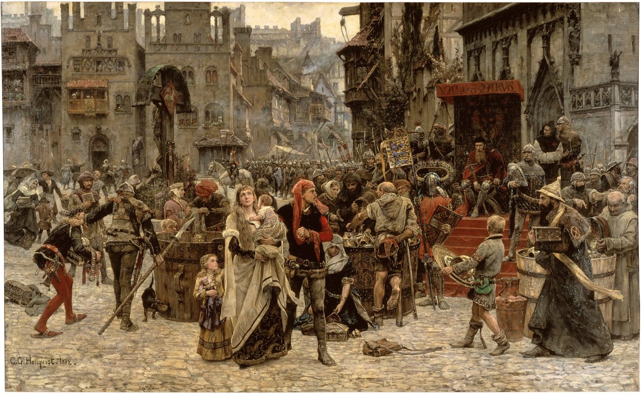 Svédül: Valdemar Atterdag 1361-ben váltságdíjat követel Visbyben.
 Valdemar Atterdag váltságdíjat követel Visbyért, 1361-ben. alkotó: Carl Gustaf Hellqvist