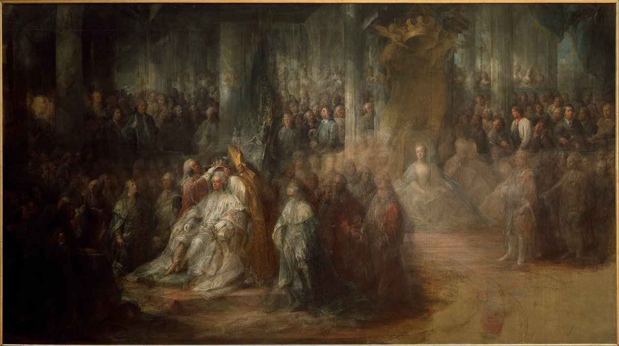 Svédül: III. Gusztáv koronázása. Befejezetlen
 III. Gusztáv svéd király koronázása. Befejezetlen alkotó: Carl Gustaf Pilo