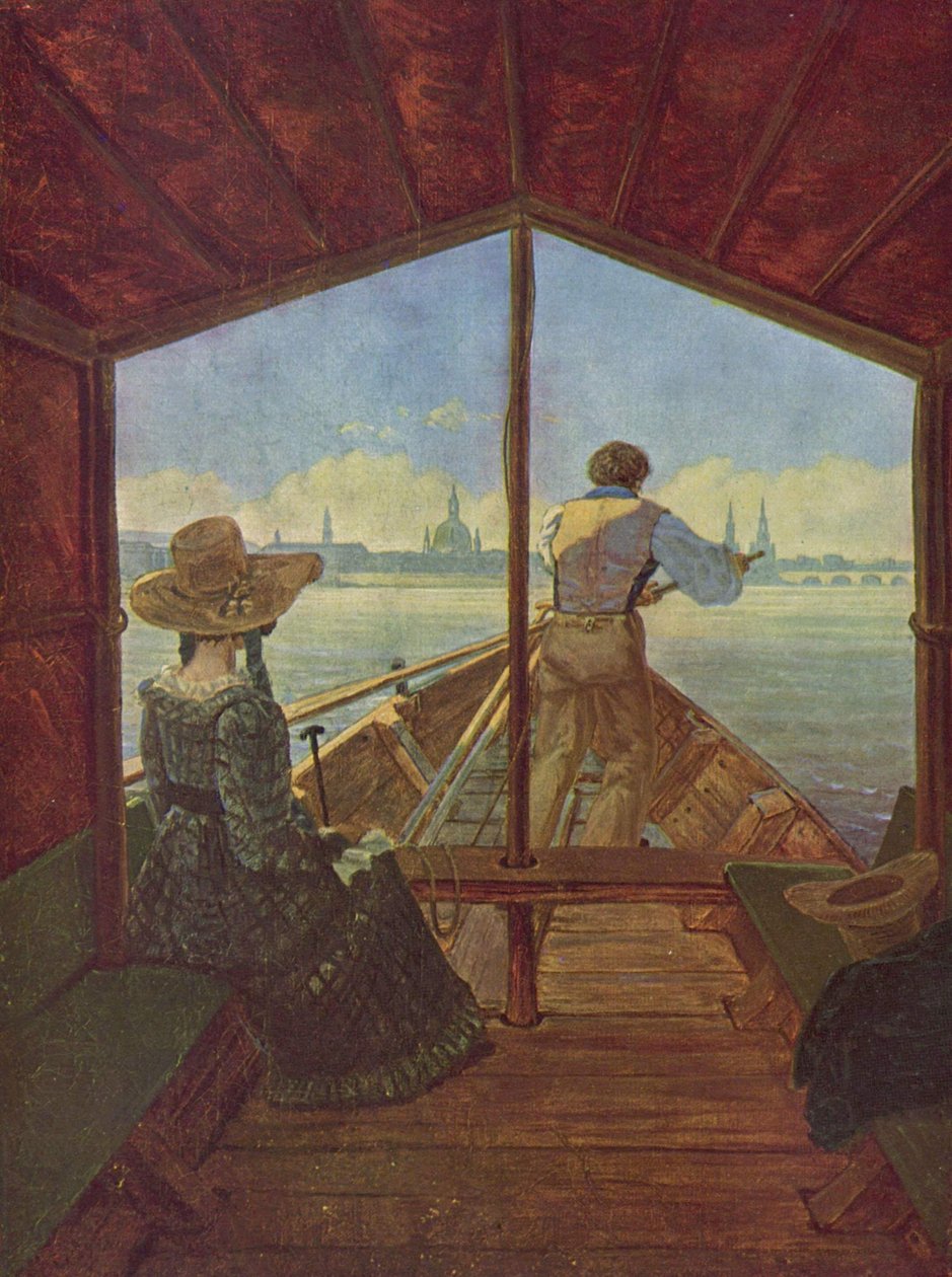 Gondola az Elbán Drezda közelében alkotó: Carl Gustav Carus