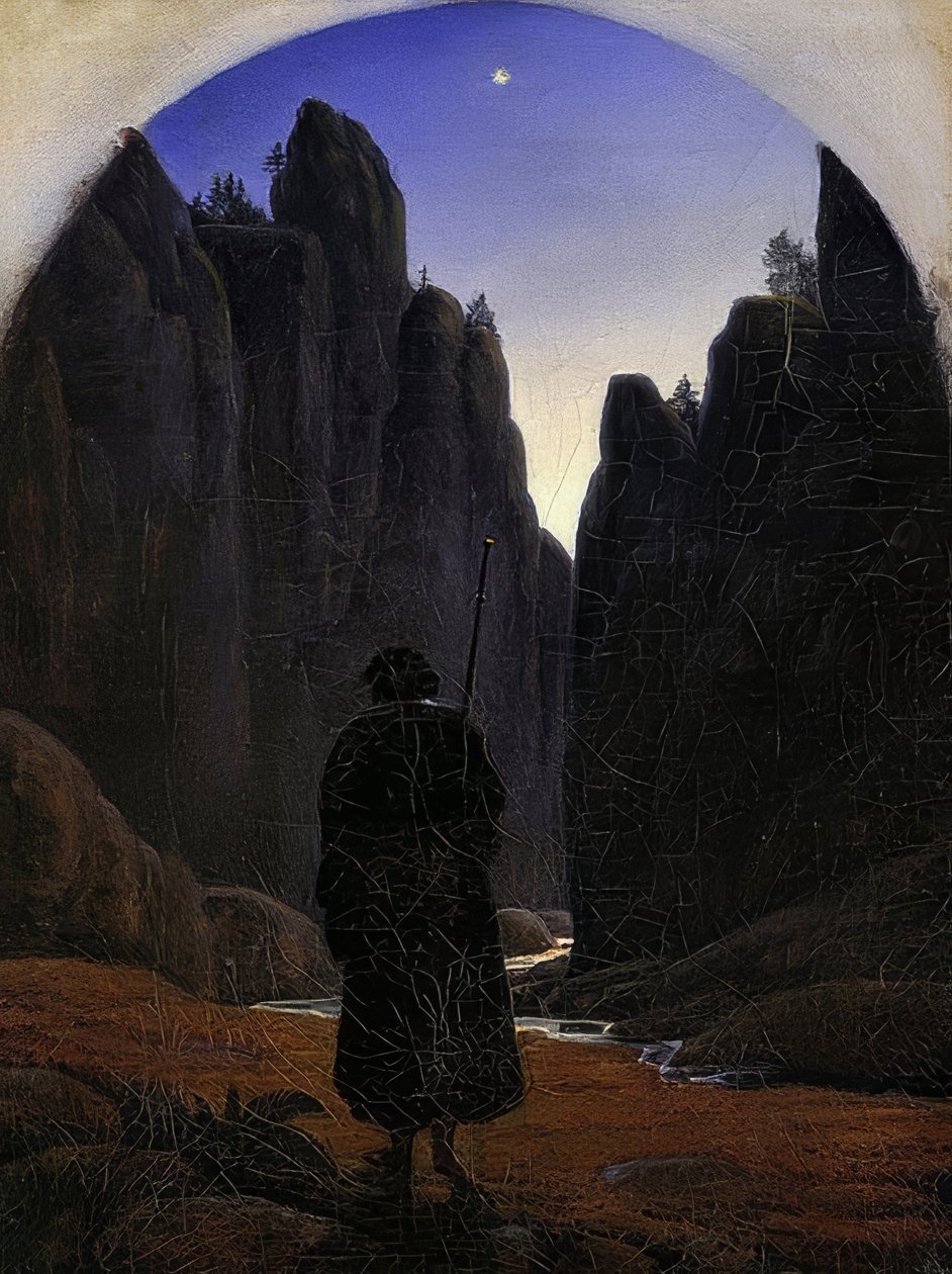 Zarándokok a sziklavölgyben. 1820 körül alkotó: Carl Gustav Carus