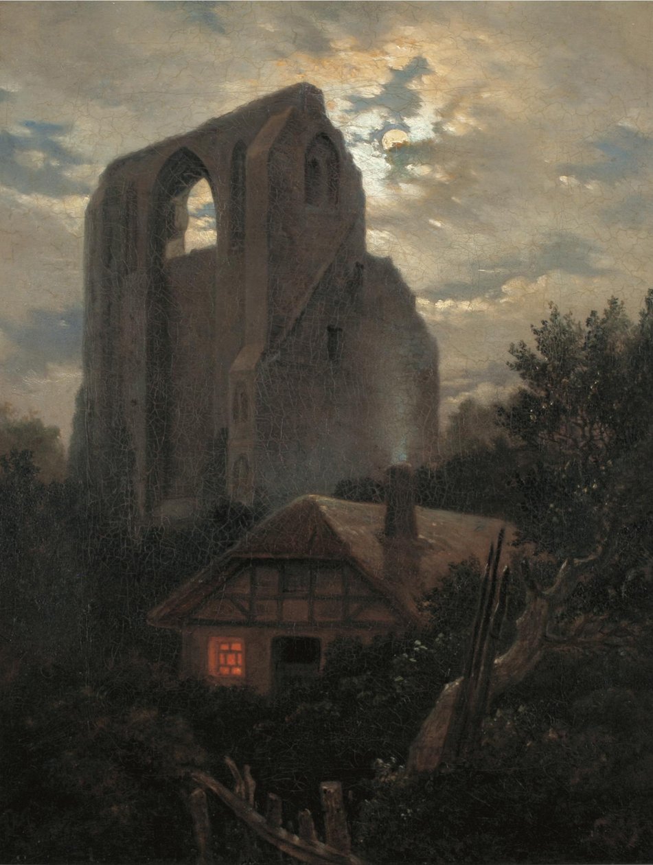Az Eldena kolostor romjai nyaralóval Greifswald közelében Holdfényben, 1820 alkotó: Carl Gustav Carus
