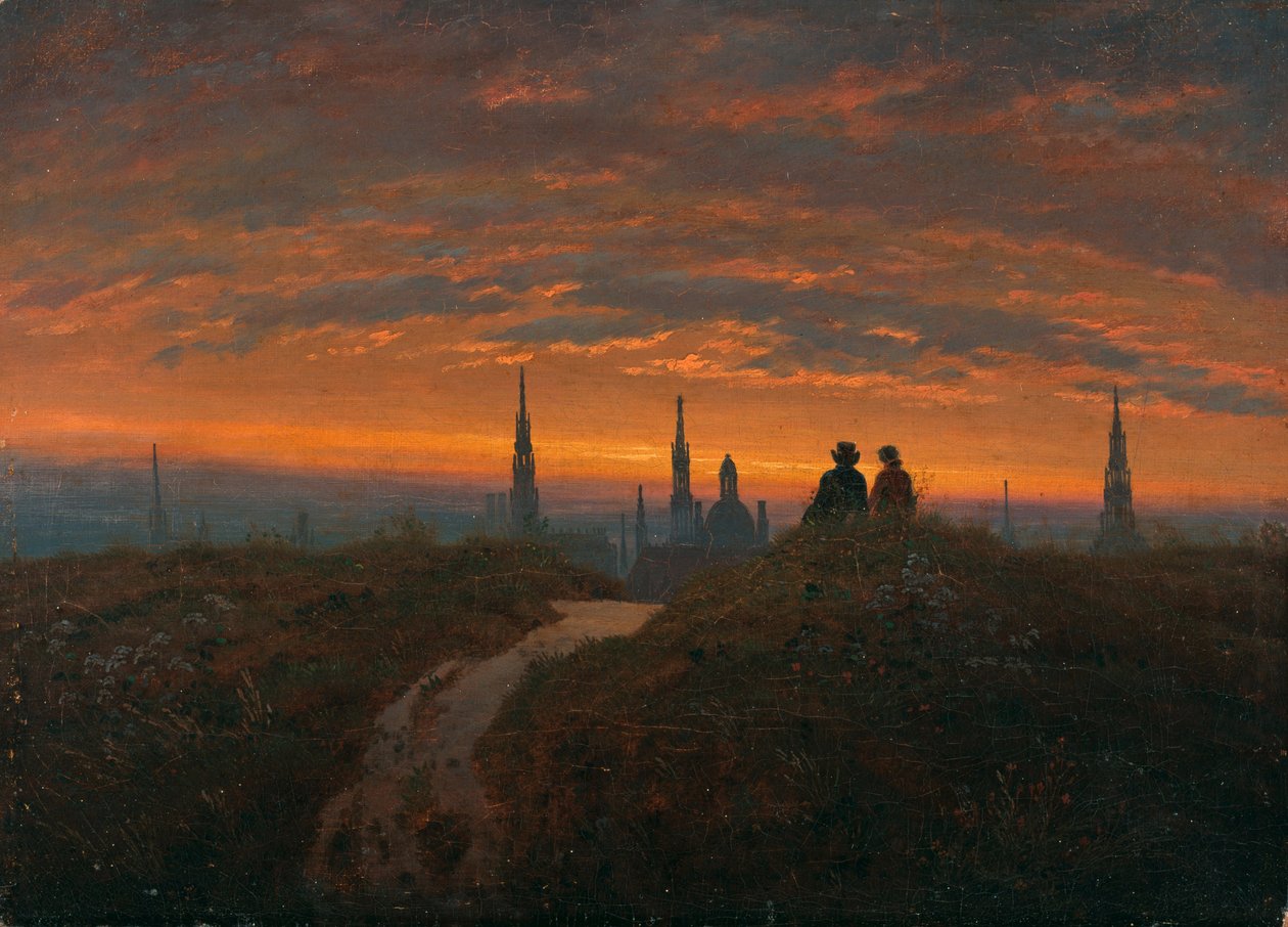 Drezda kilátása naplementében alkotó: Carl Gustav Carus
