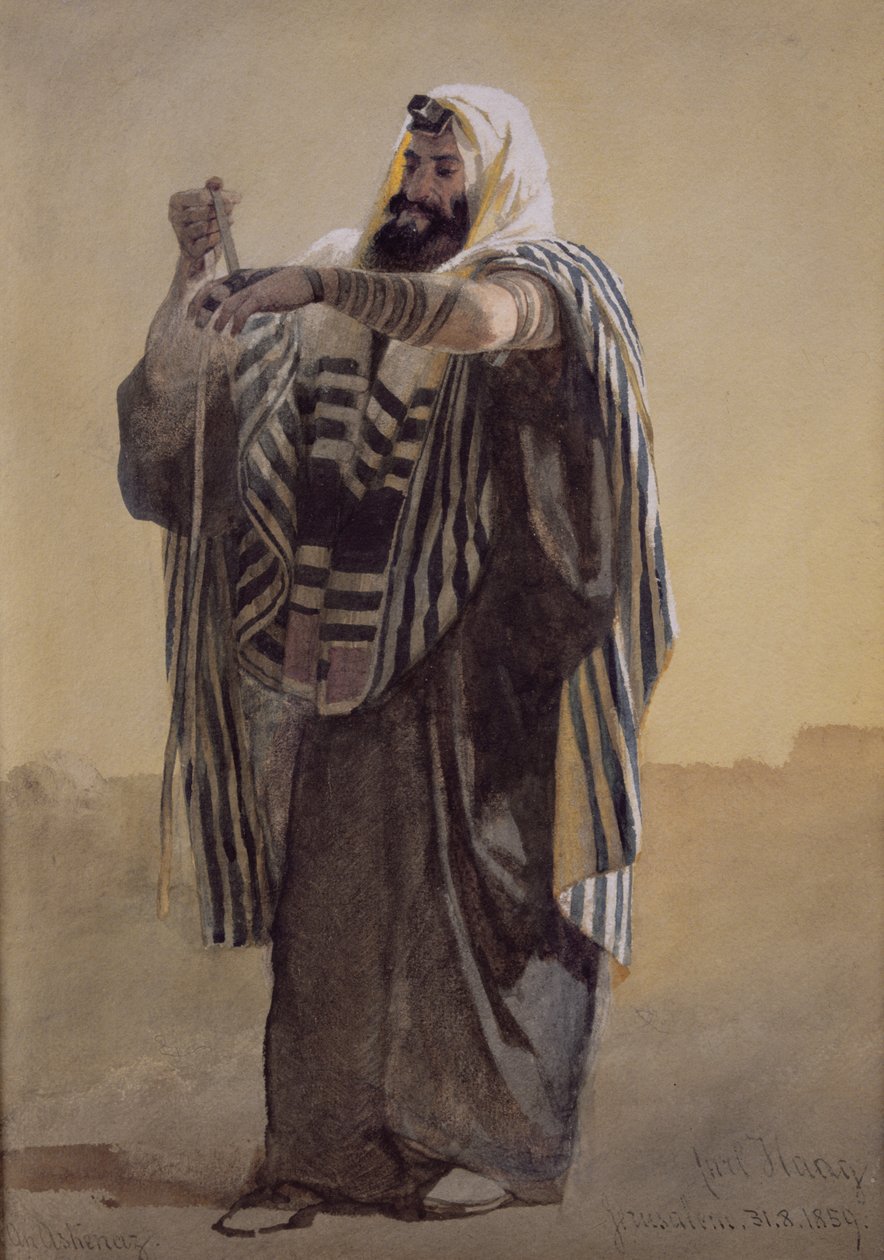 Egy jeruzsálemi pásztor, aki a filaktériumokat a kezéért kanyarítja, 1895 alkotó: Carl Haag