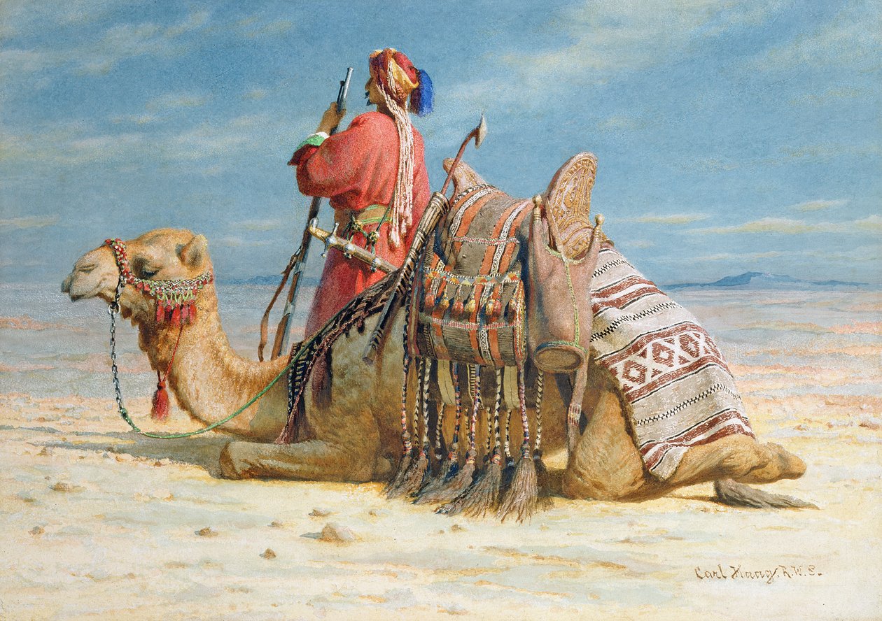 Egy nomád és tevéje pihen a sivatagban, 1874 alkotó: Carl Haag