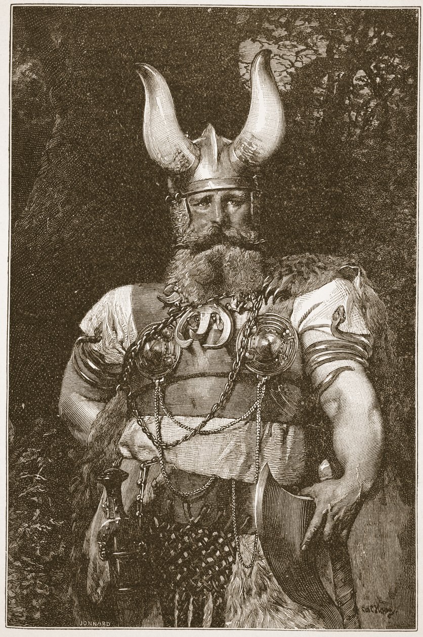 Egy viking főnök, illusztráció az "The Church of England: H.D.M. Spence-Jones, kiad. 1910 körül (szepiaszínű fotó). alkotó: Carl Haag