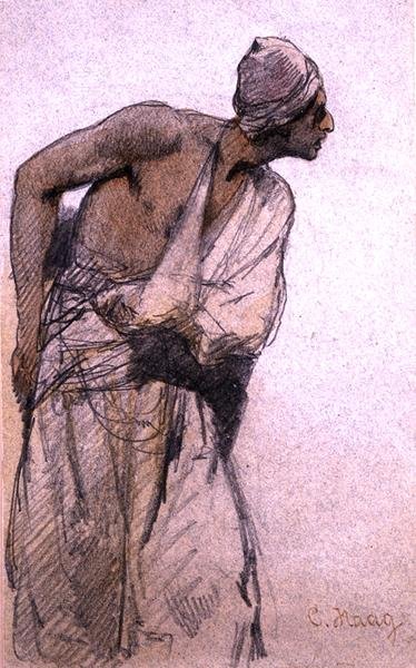 Egy arab paraszt (ceruza és akvarell mosás papíron) alkotó: Carl Haag