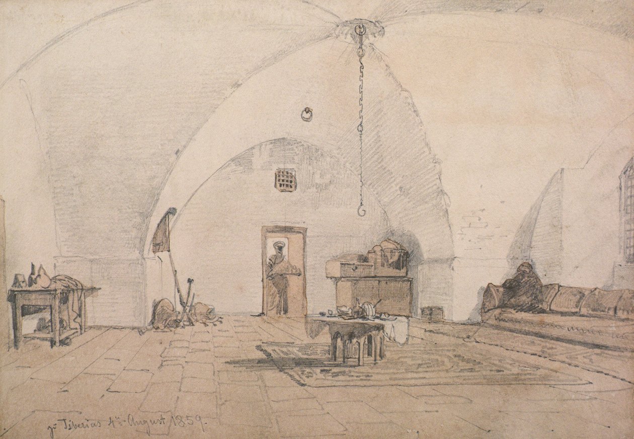 Egy belső tér Tibériáson, 1859 (ceruza és tus, papír) alkotó: Carl Haag
