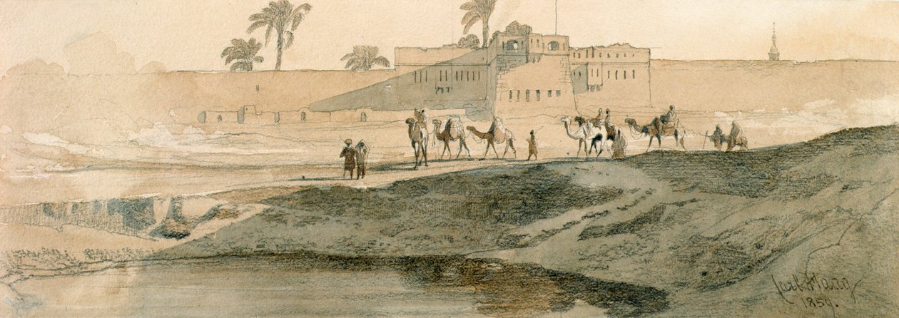 Bab il Caditon kívül, Kairó, 1859 (ceruza és mosás papíron) alkotó: Carl Haag