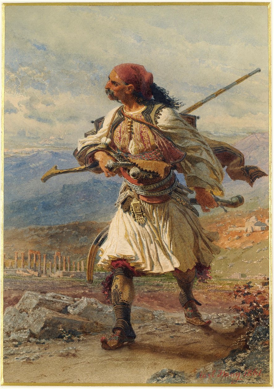 Armatole, görög harcos portréja a görög szabadságharc idején (1821-1830) - Carl Haag (1820-1915) alkotása, akvarell és gouache papíron (35x25 cm) alkotó: Carl Haag
