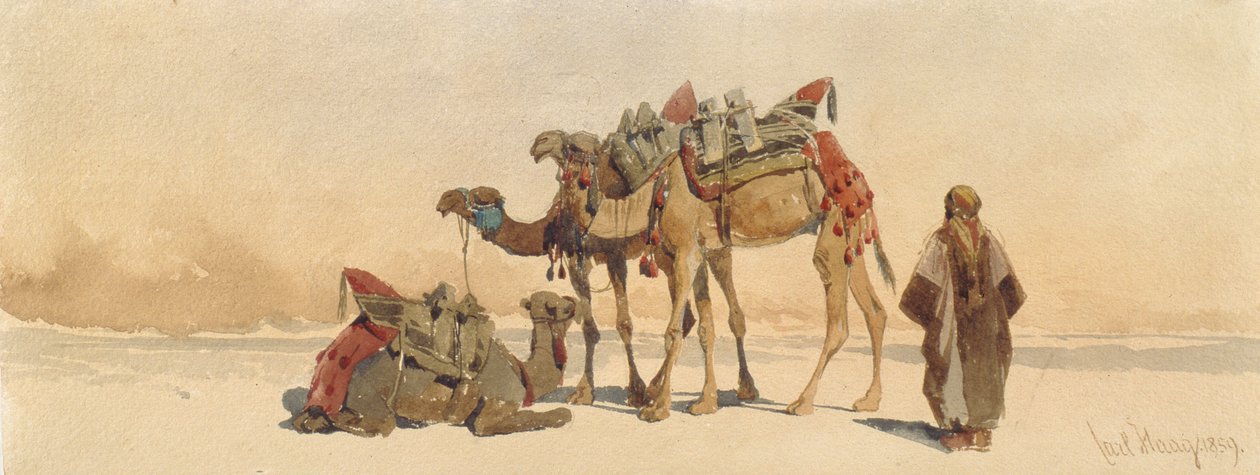 Pihenés három tevével a sivatagban, 1859 alkotó: Carl Haag