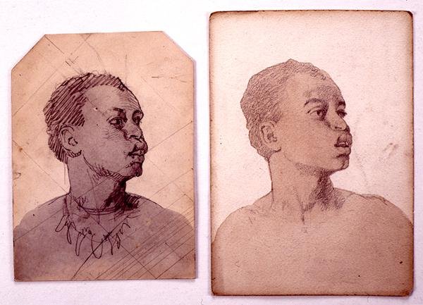 Egy afrikai fej tanulmányozása (ceruza és mosás papíron) alkotó: Carl Haag