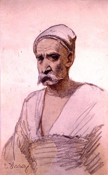 Egy egyiptomi figura tanulmányozása (ceruza és akvarell papíron) alkotó: Carl Haag