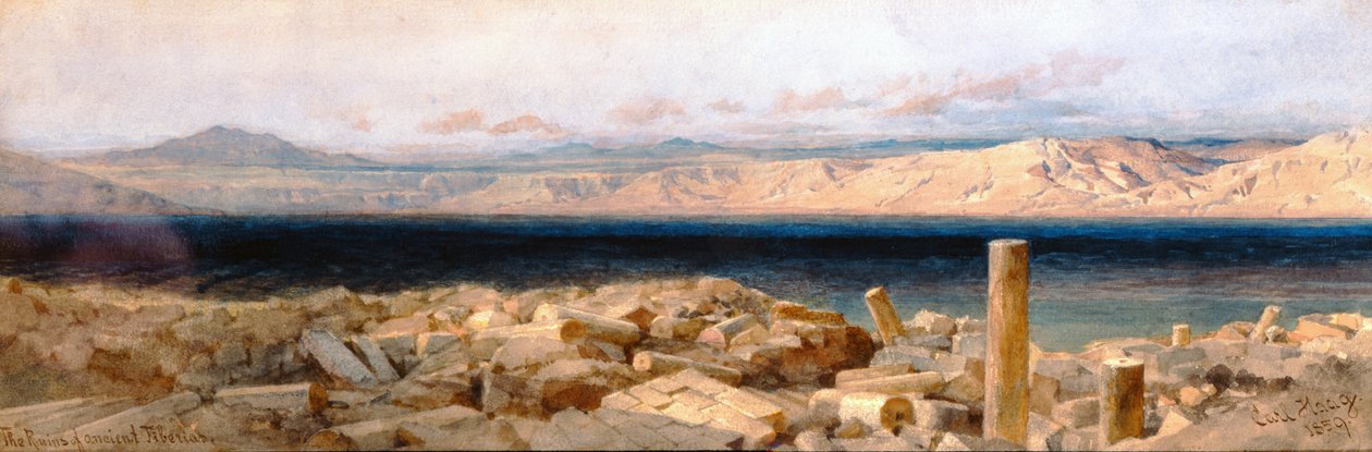 Az ókori Tiberias romjai, 1859 (wc és ceruza papíron) alkotó: Carl Haag