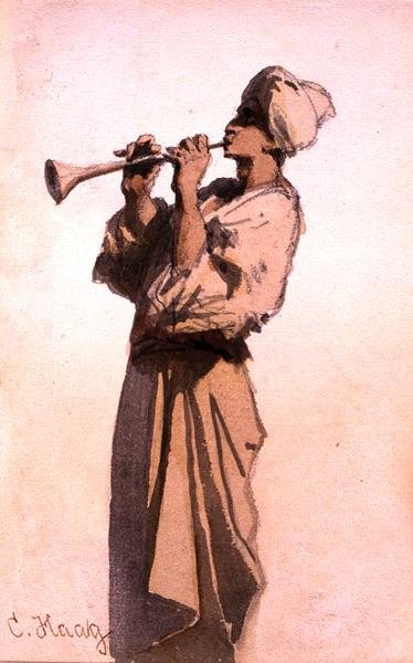 A kígyóbűvölő (akvarell papíron) alkotó: Carl Haag