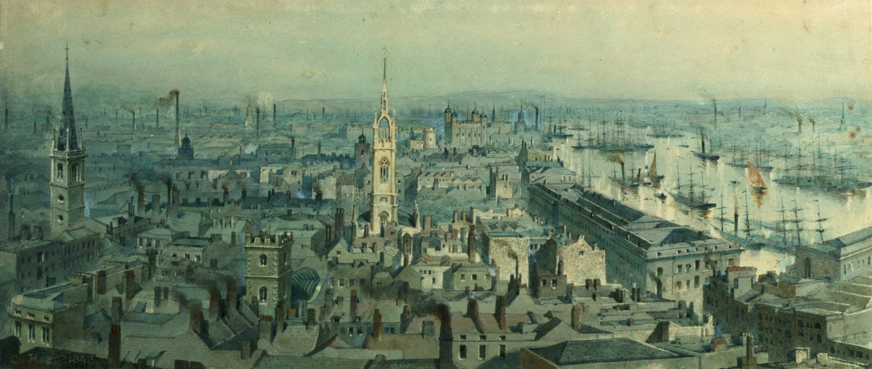 London kilátása a keletre néző emlékműről, 1848 alkotó: Carl Haag