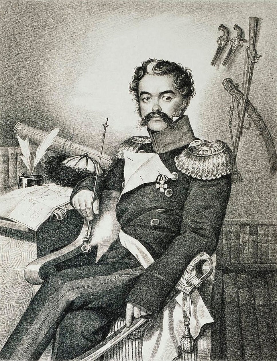 Denis Davydov 1784-1839 katona és költő portréja, 19. század eleje. alkotó: Carl Hampeln von