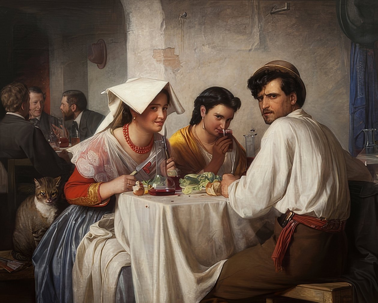 Egy római osteriában. 1866 alkotó: Carl Heinrich Bloch