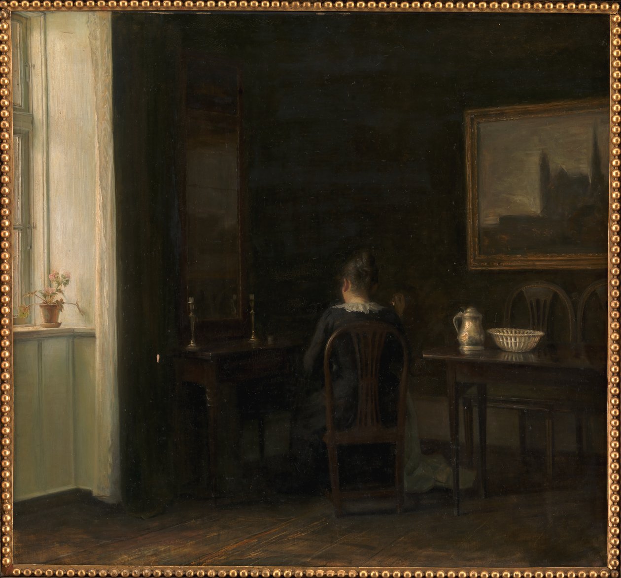 Belső tér a művész feleségével, Emilie Heise-vel alkotó: Carl Holsoe