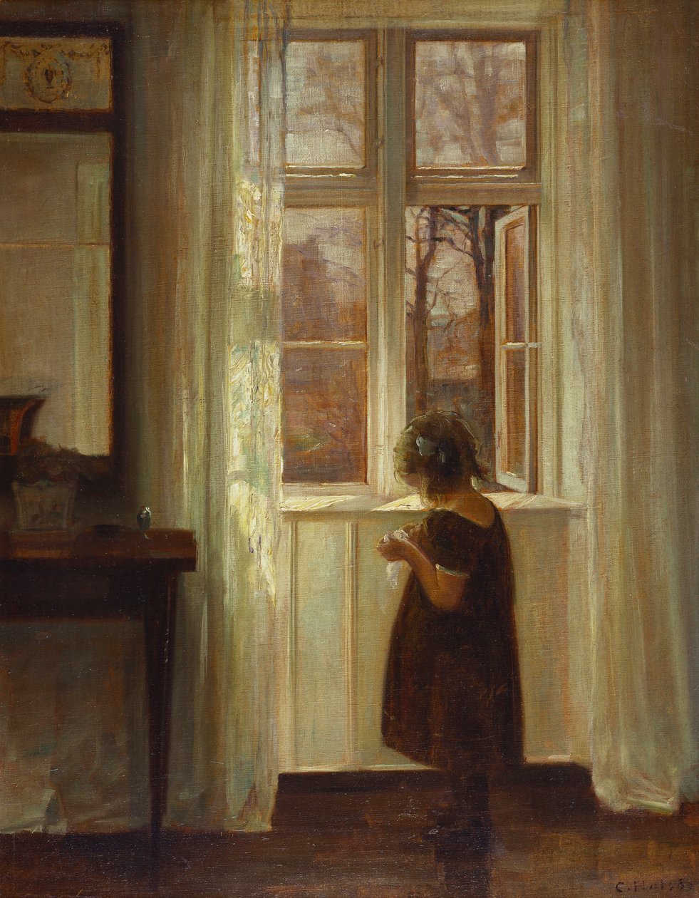 Egy lány áll az ablakban (olaj, vászon) alkotó: Carl Holsoe