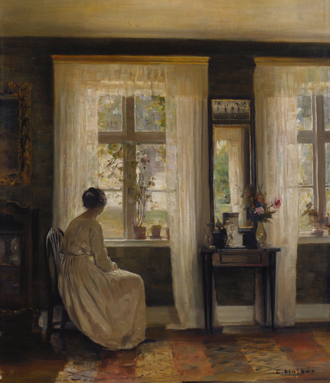 Egy hölgy a belső térben (olaj, vászon) alkotó: Carl Holsoe