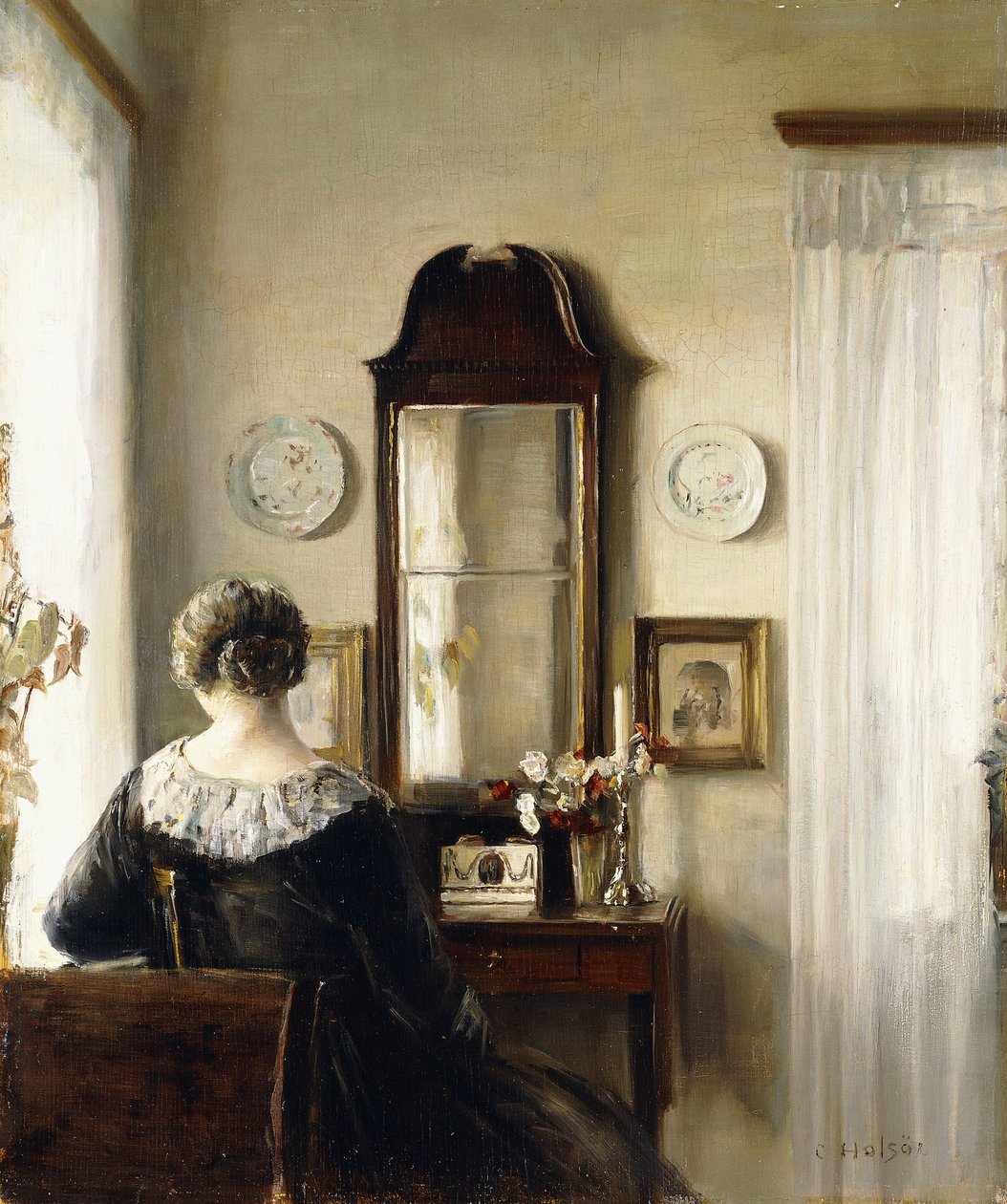 Belső egy ablak mellett ülő nővel alkotó: Carl Holsoe
