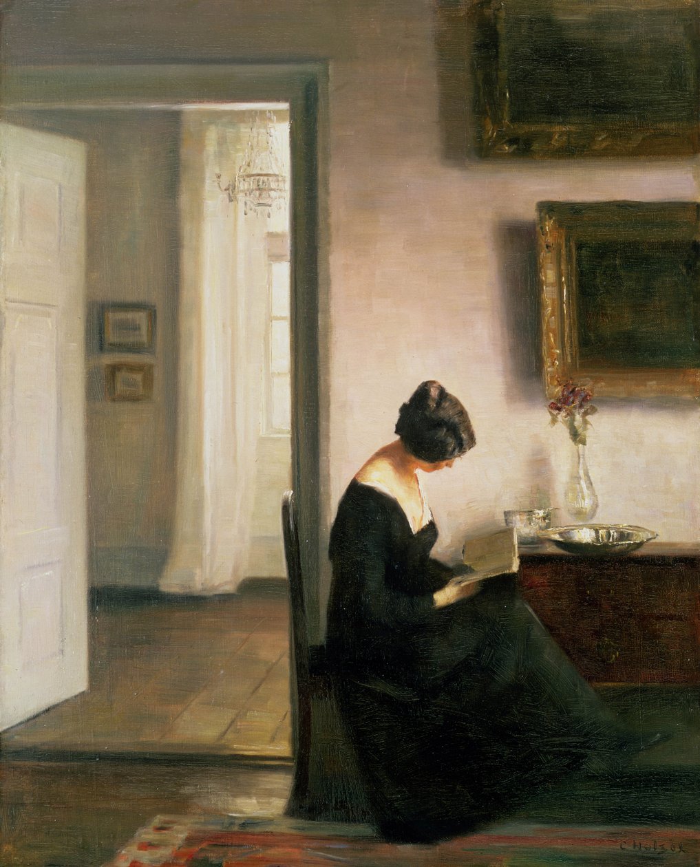 Belsőben olvasó nő alkotó: Carl Holsoe