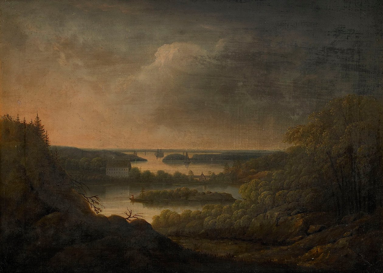 Kilátás a Velamsund kastélyra alkotó: Carl Johan Fahlcrantz