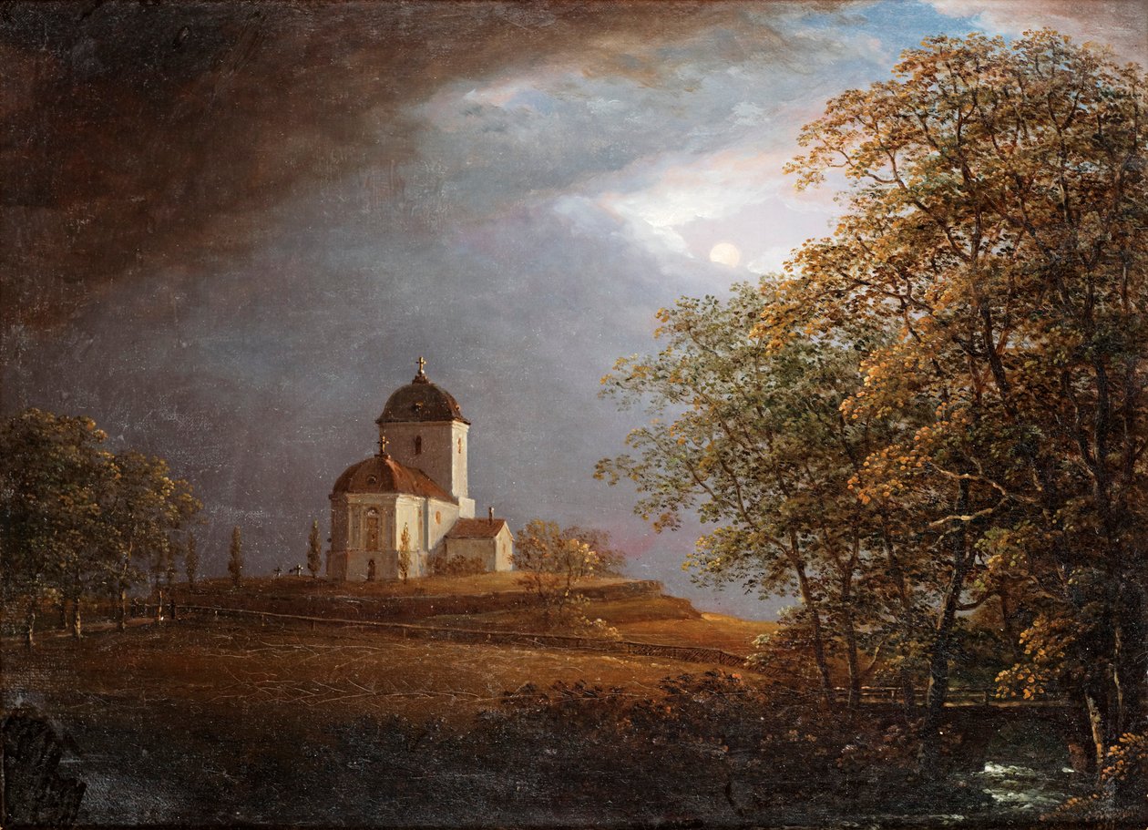 Kilátás az Andrarums templomból alkotó: Carl Johan Fahlcrantz