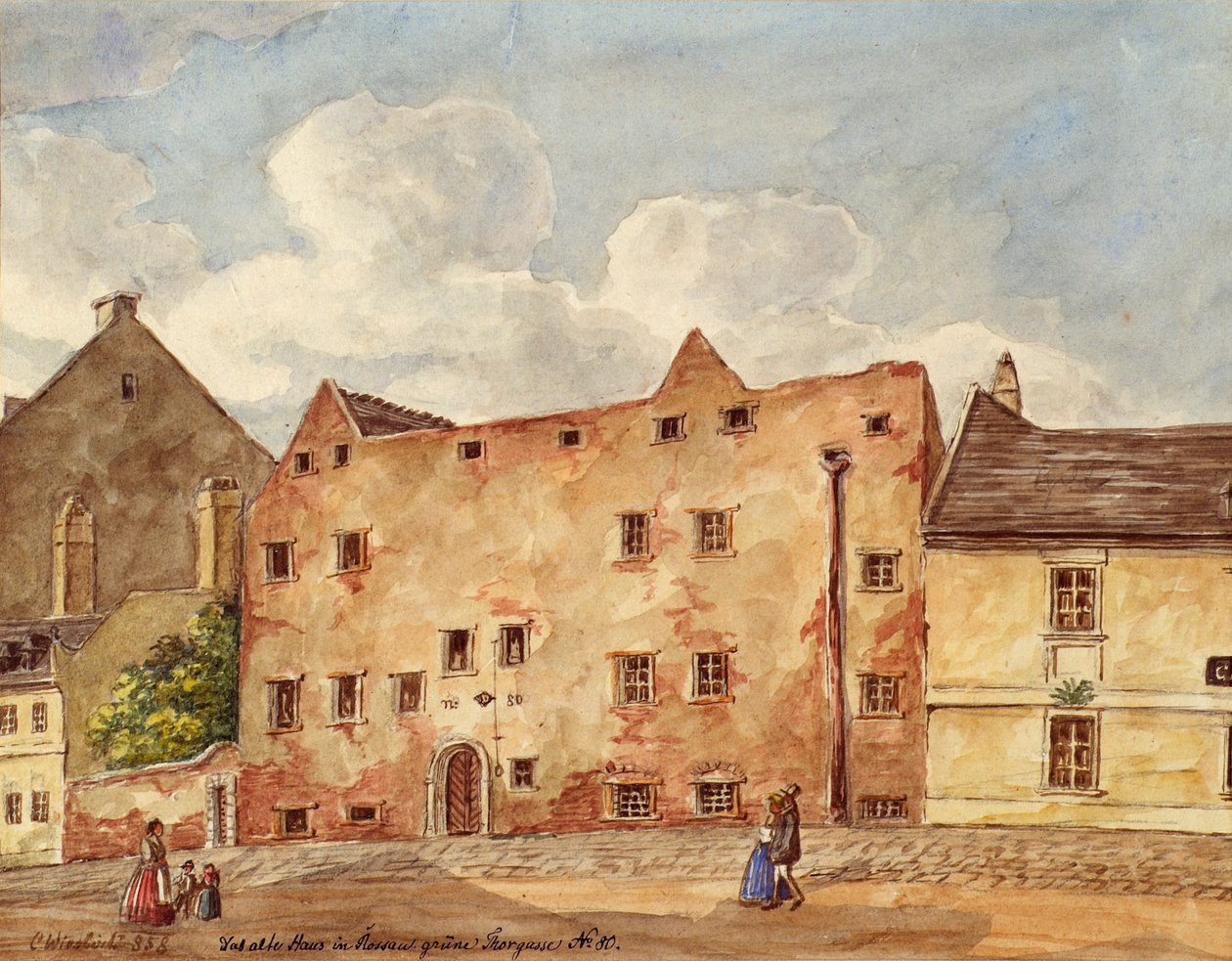A régi ház a Grünen Thorgasse 80. szám alatt, Vienna Rossauban alkotó: Carl L. Wiesböck