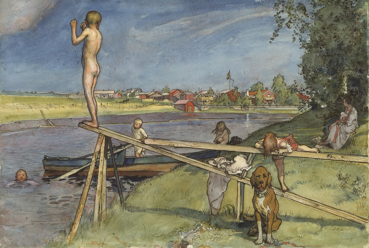 Egy kellemes fürdőhely, az Egy otthon sorozatból, 1895 körül (wc papíron) alkotó: Carl Larsson
