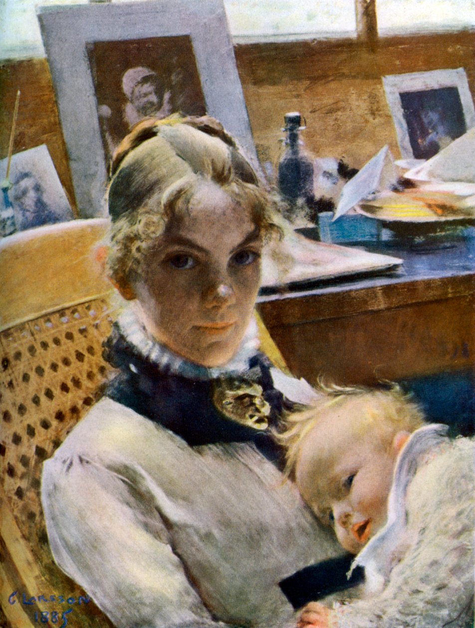 Stúdióidill: A művész felesége és lányuk, Suzanne, 1885, 1945 alkotó: Carl Larsson