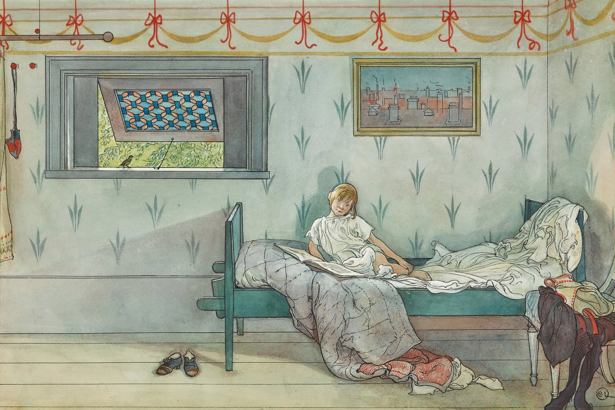 Cock-O-Doodle-Do, hét óra van (akvarell és tinta papíron) alkotó: Carl Larsson
