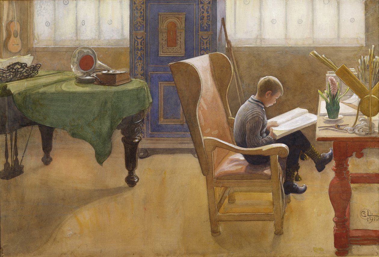 Esbjorn in the Study Corner, 1912 (wc papíron) alkotó: Carl Larsson