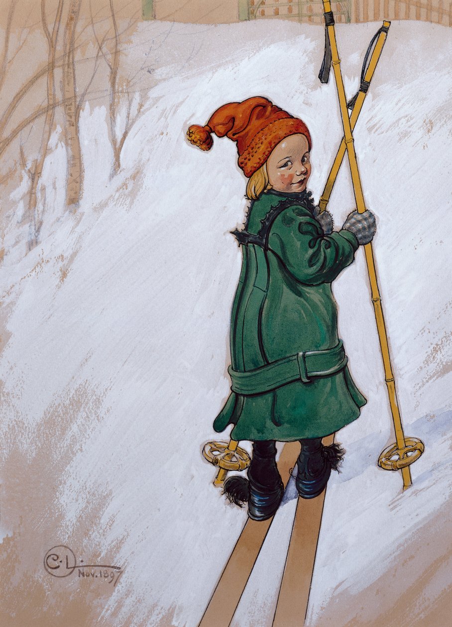 Kislány síelés alkotó: Carl Larsson