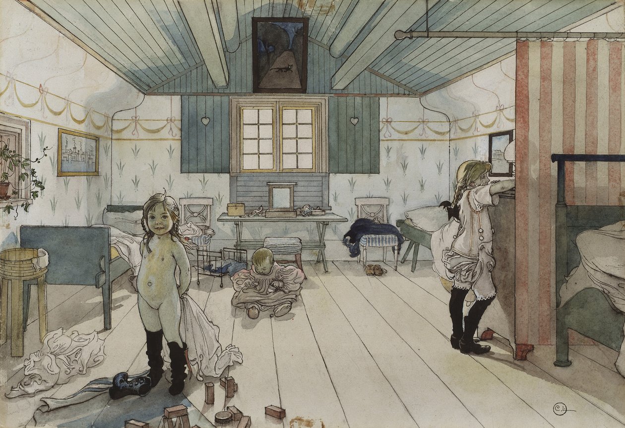 Mammas and the Small Girls Room, Egy otthon sorozatból, 1895 körül (wc papíron) alkotó: Carl Larsson
