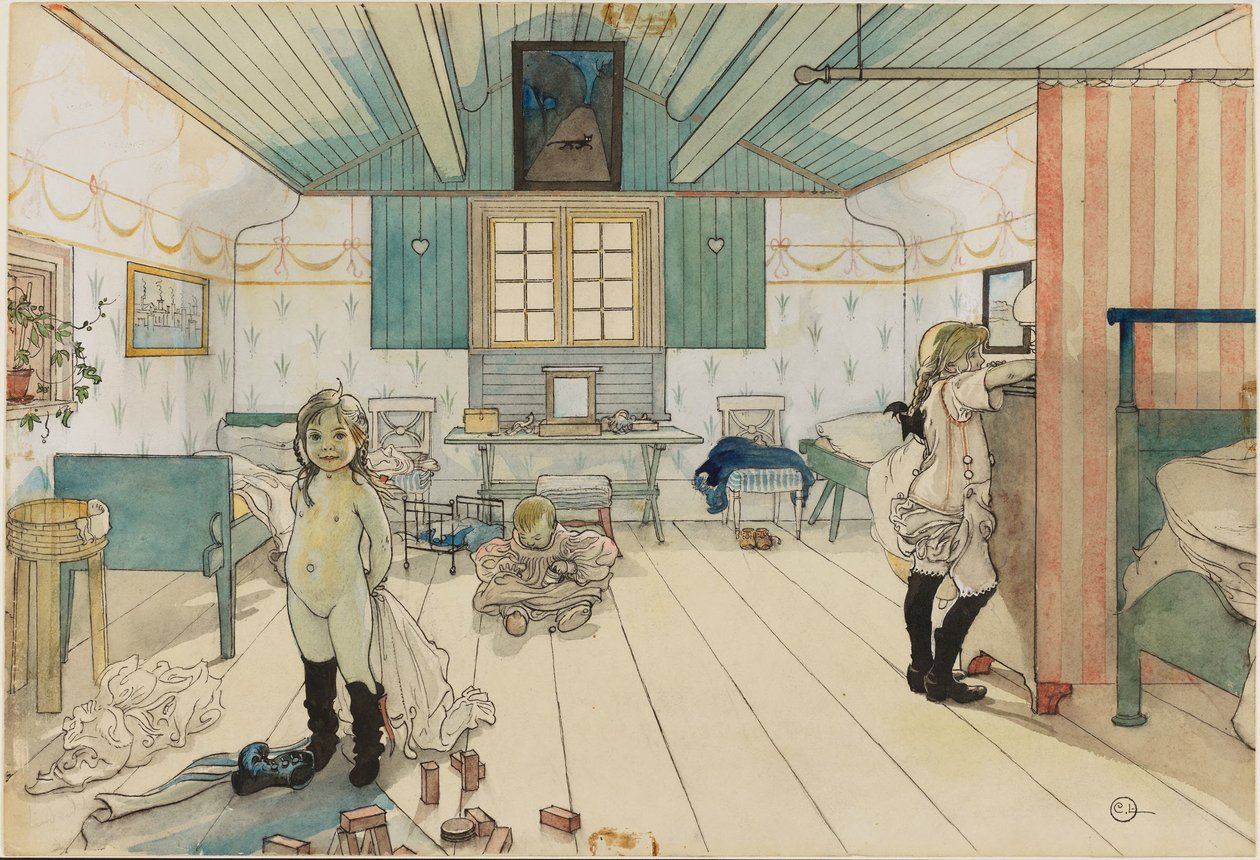 Az anya és a kislányok szobája. Az Egy otthon című műből (26 akvarell) alkotó: Carl Larsson