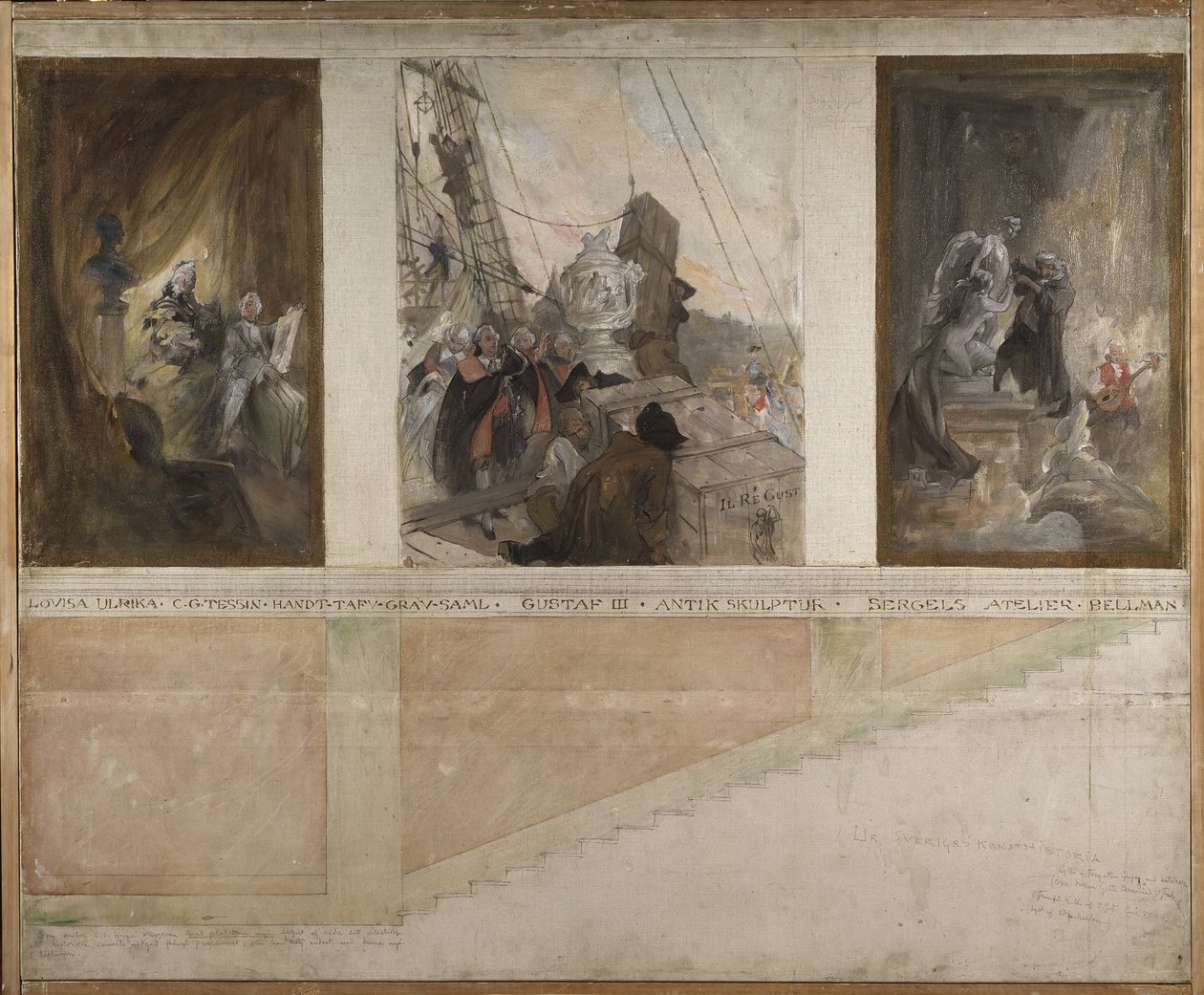 Az NM alsó csarnoka falainak második dekorációs terve alkotó: Carl Larsson