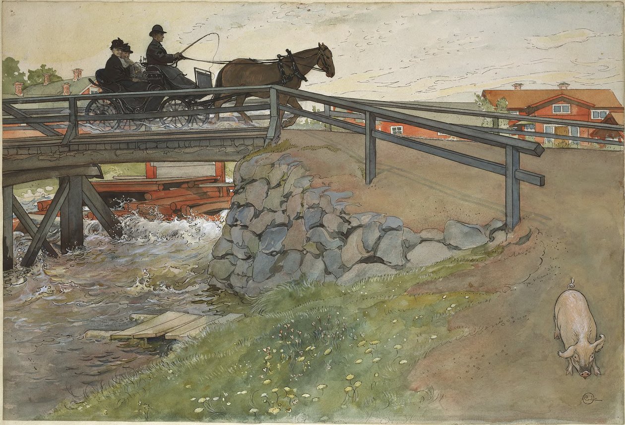 A híd. Az Egy otthon című műből (26 akvarell) alkotó: Carl Larsson