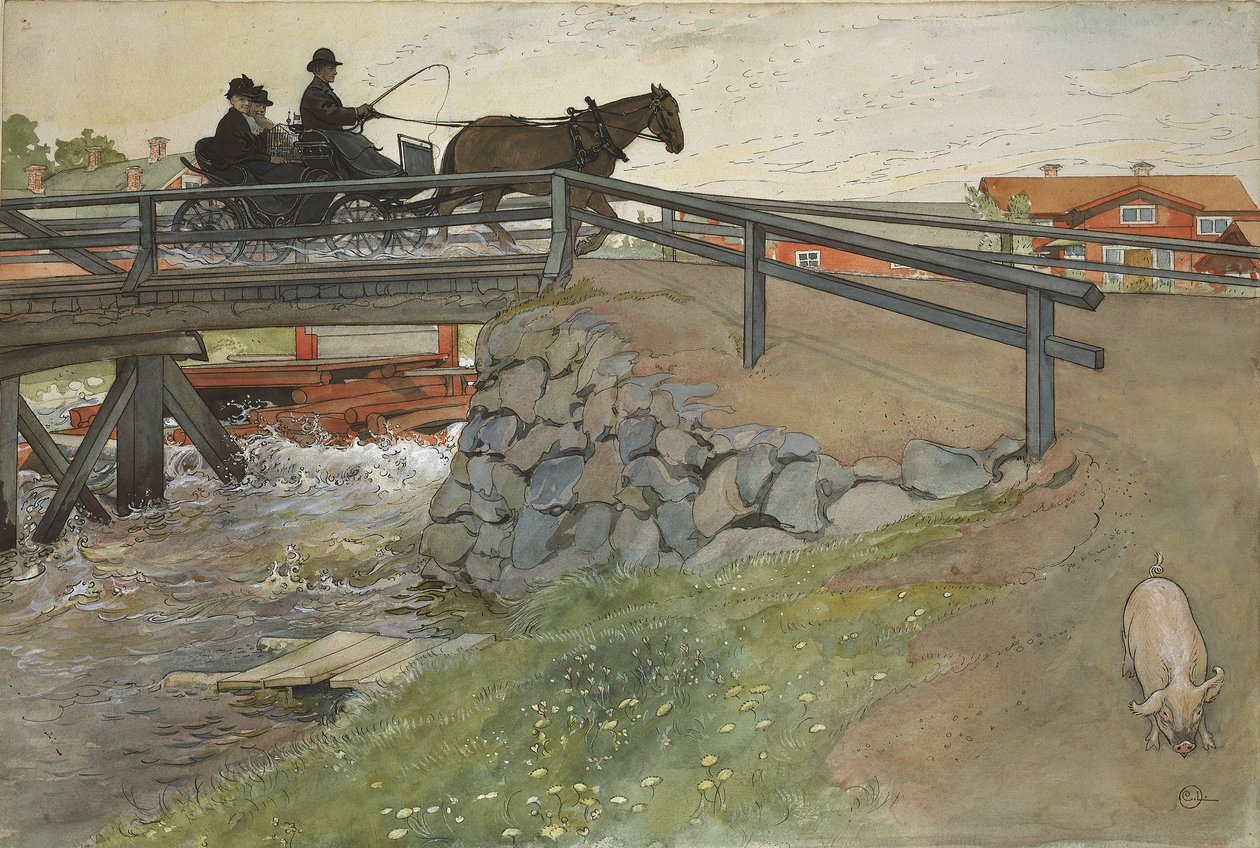 A híd, az Egy otthon sorozatból, 1895 körül (wc papíron) alkotó: Carl Larsson