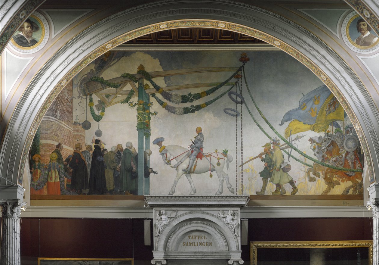 Gustav Vasa svéd király bevonulása Stockholmba 1523-ban, 1908-ban alkotó: Carl Larsson